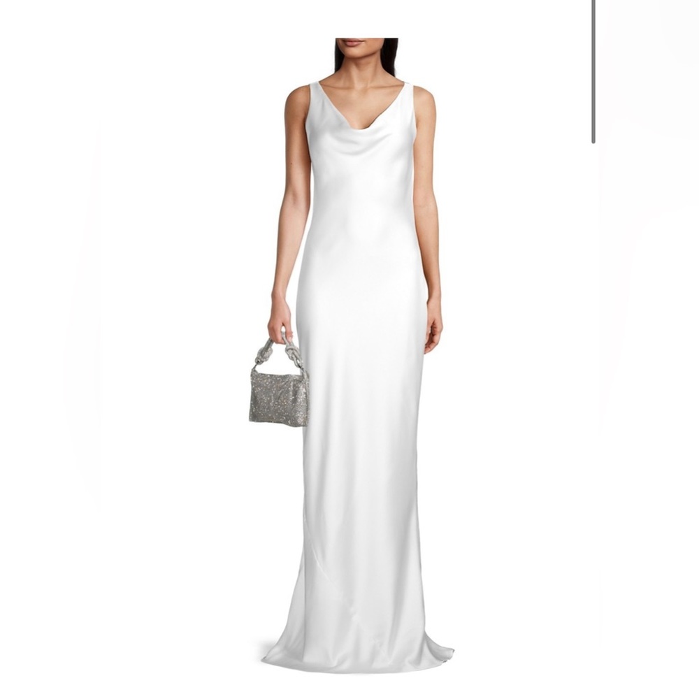 Norma Kamali Maria Satin Cowl-Neck Gown